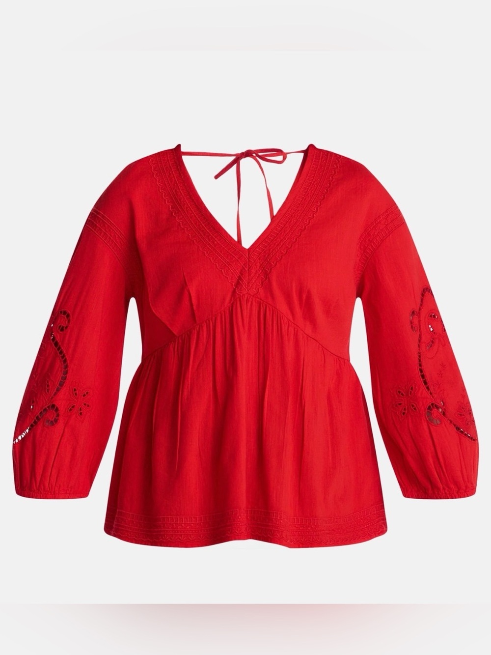 Time and Tru Red Embroidered Boho Peasant Blouse Women’s M NWT